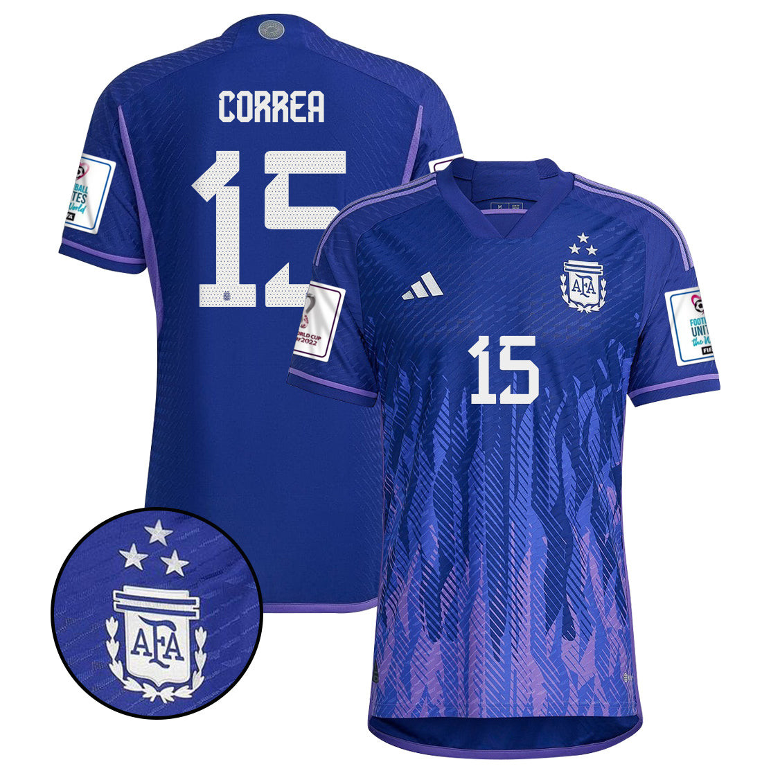 Ángel Correa 15 Argentina Men Away World Cup Patch Fan Version Player Version Soccer Jersey
