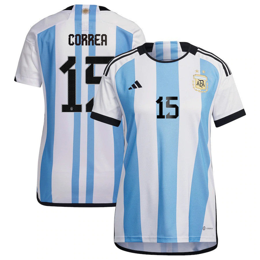 Ángel Correa 15 Argentina National Team 2022-23 Qatar World Cup Home Women Soccer Jersey