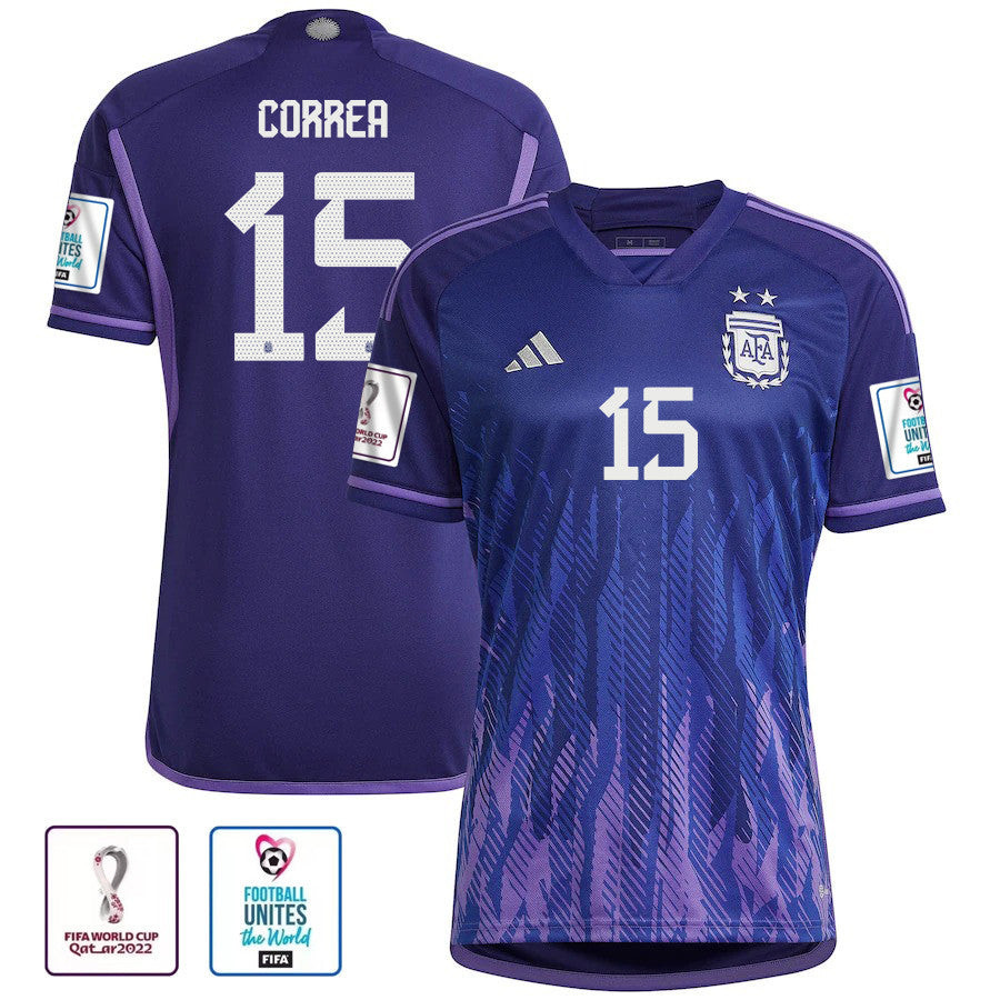 Ángel Correa 15 Argentina National Team 2022-23 Qatar World Cup Patch Away Women Soccer Jersey