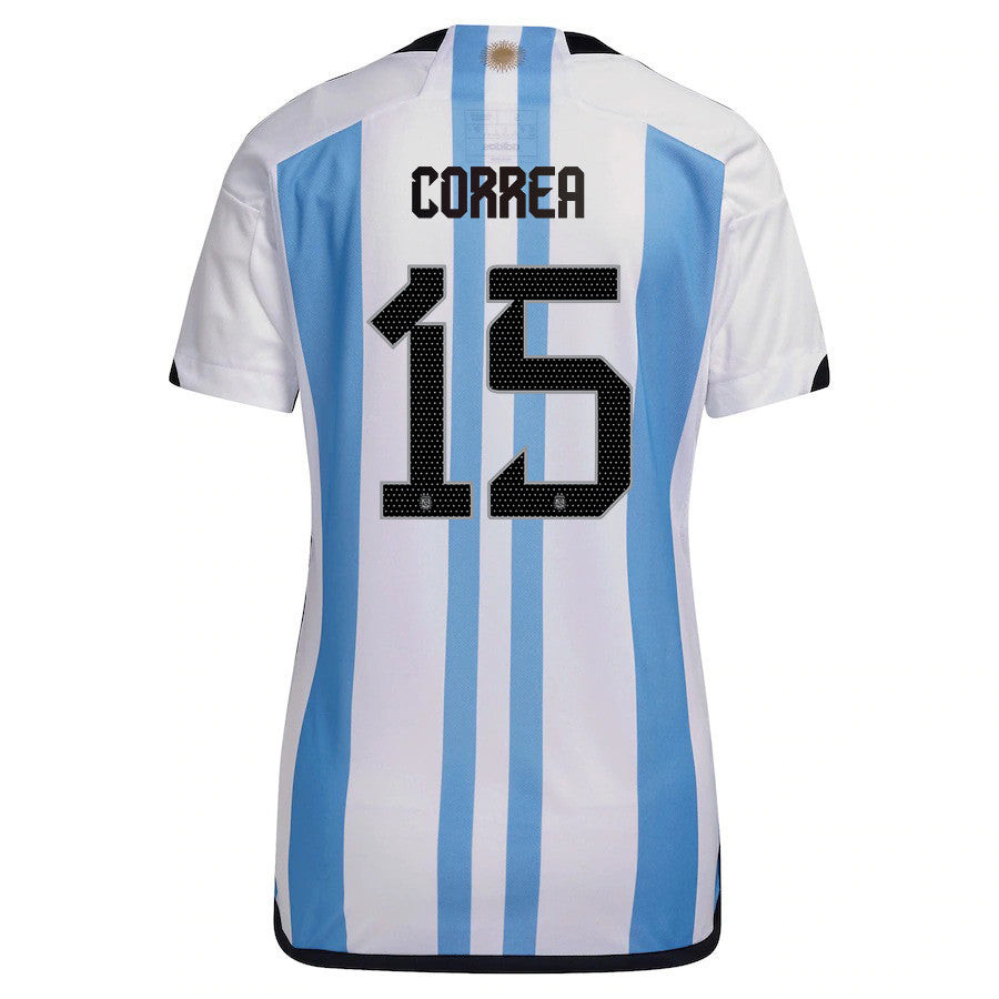 Ángel Correa 15 Argentina National Team 2022-23 Qatar World Cup Patch Home Women Soccer Jersey