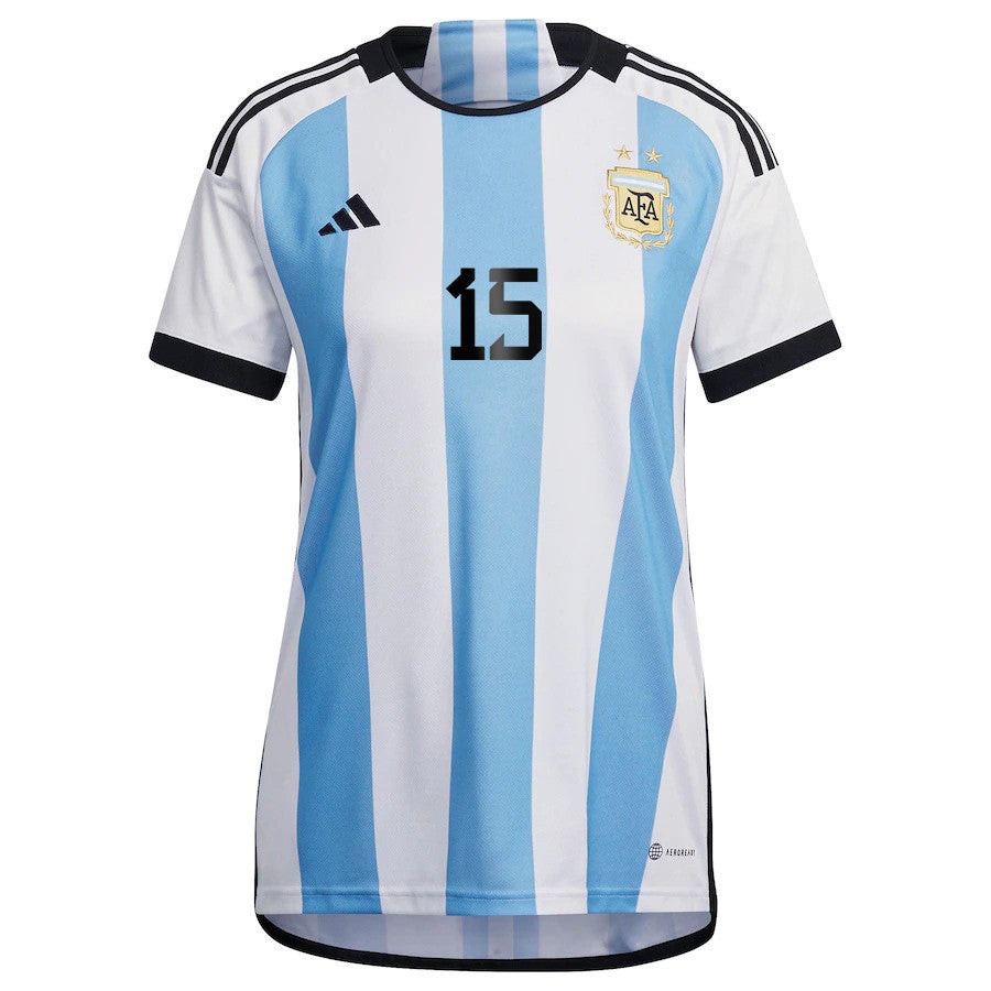 Ángel Correa 15 Argentina National Team 2022-23 Qatar World Cup Patch Home Women Soccer Jersey