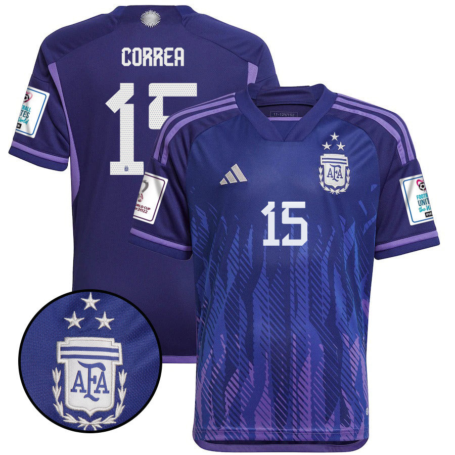 Ángel Correa 15 Argentina National Team Qatar World Cup 2022-23 Patch Away Soccer Jersey,