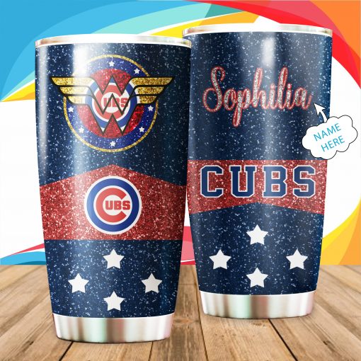 05-Chicago Cubs Personalized Custom Name- Wonder Woman Tumbler Cup 20oz,30oz, Combo 20oz+30oz