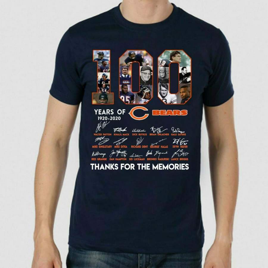 100 years anniversary of CHICAGO BEARS T-Shirt Signature For Fan Footbalt Navy