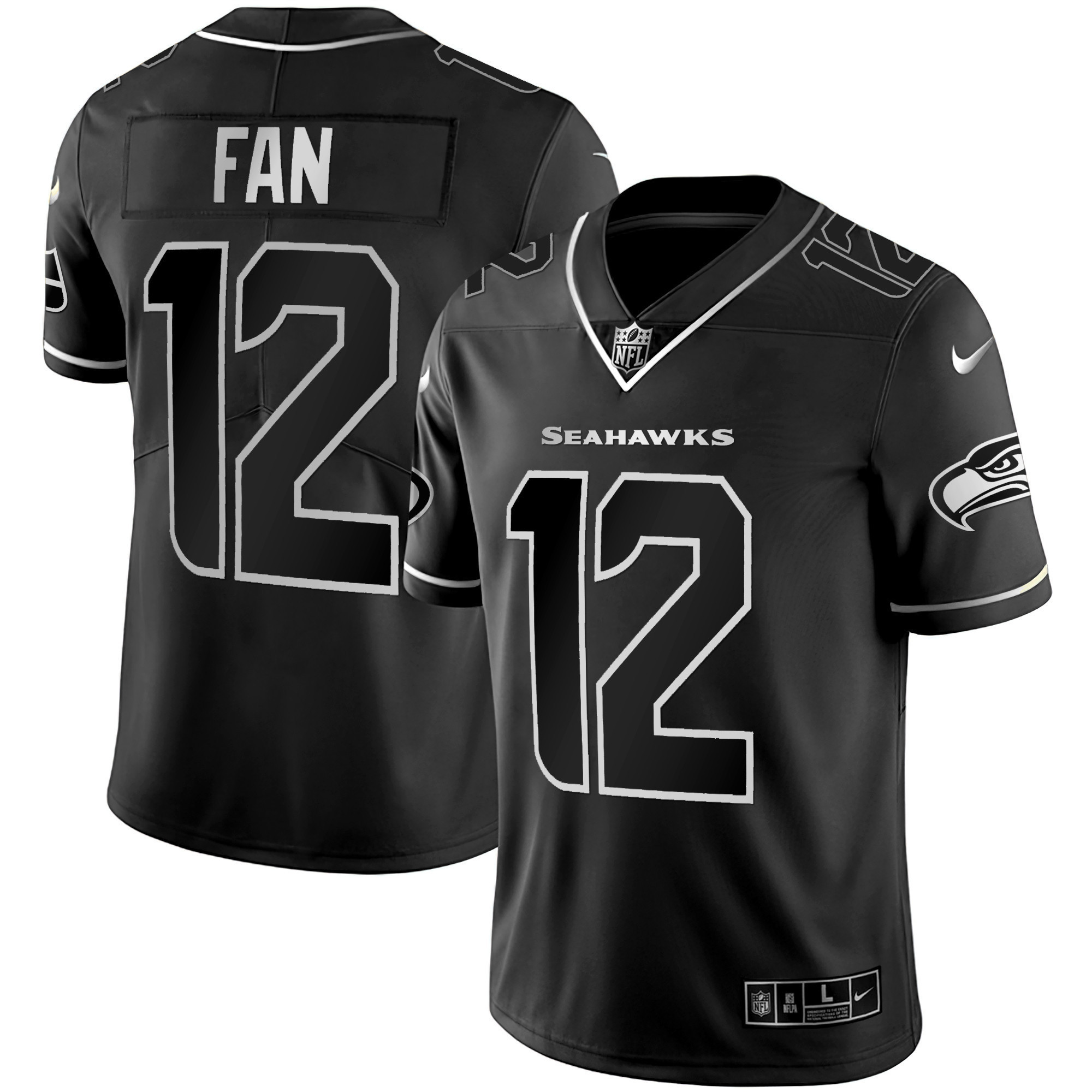 12th Fan Men's Seattle Seahawks Gold Player Blak Silver Jersey - All Stitched 