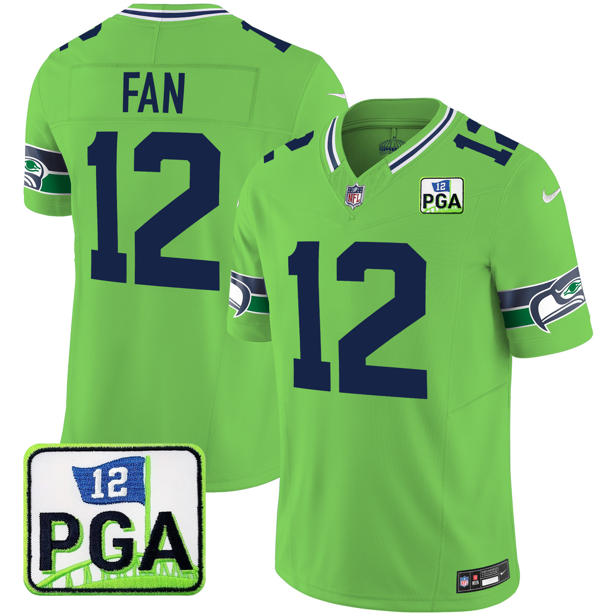 12th Fan Men's Seattle Seahawks PGA Patch Vapor Limited Green Jersey - All Stitched 