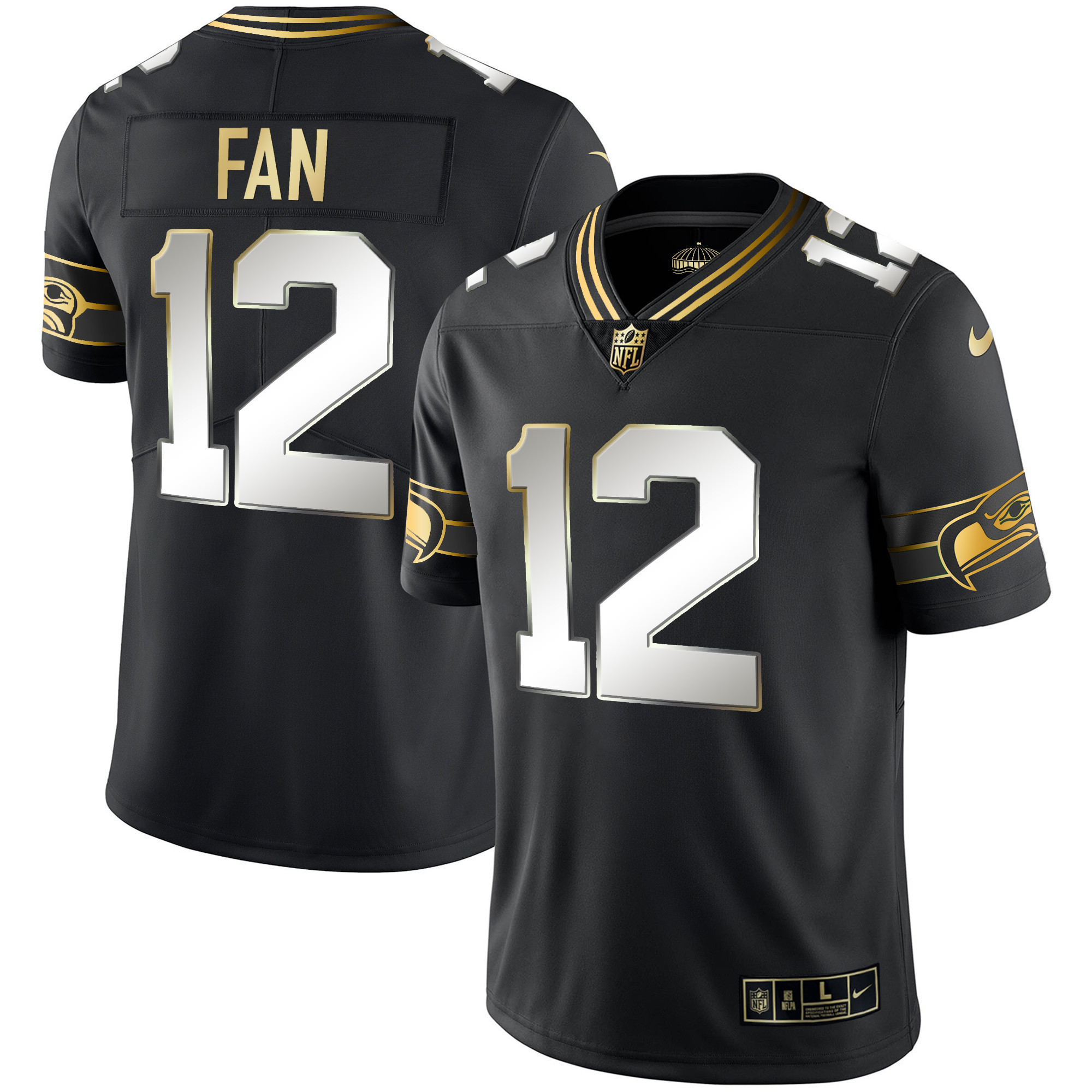 12th Fan Men's Seattle Seahawks Throwback & Gold Black Limited Jersey - All Stitched 