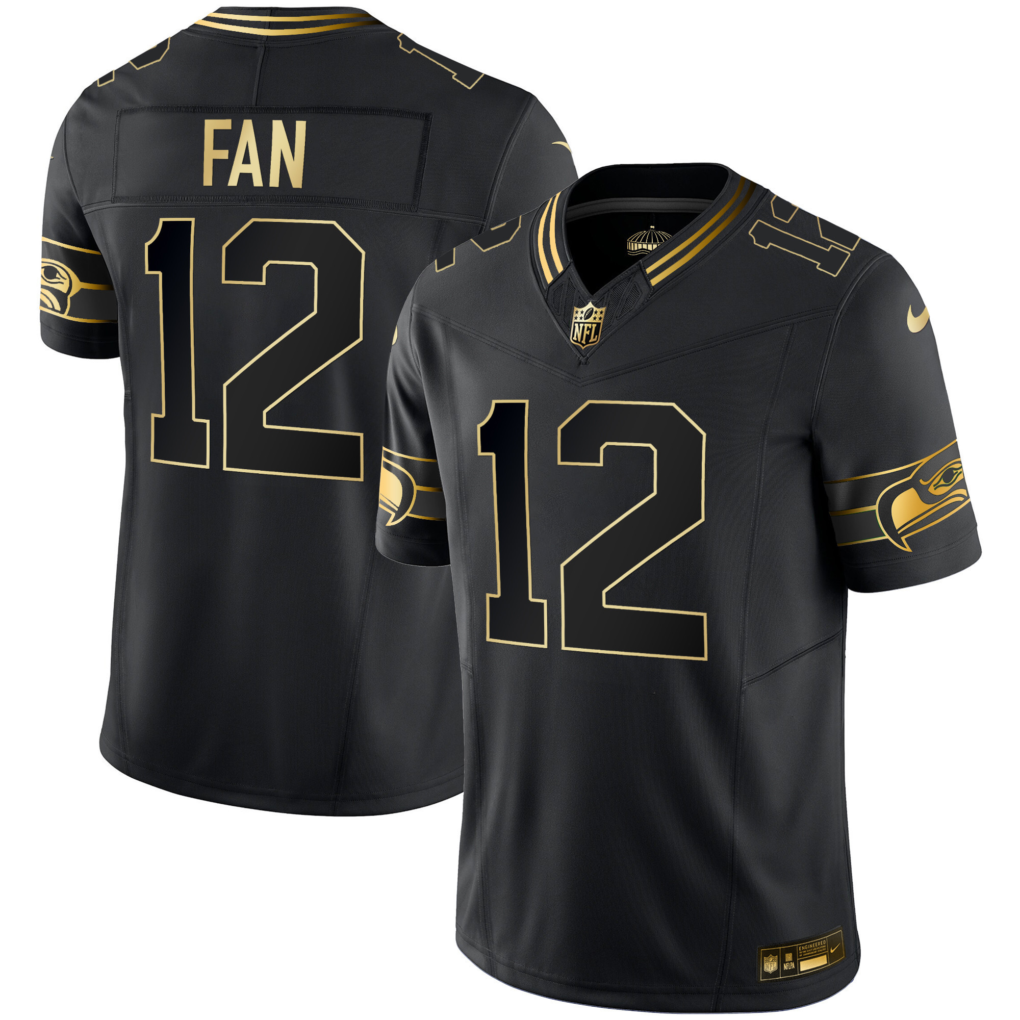 12th Fan Men's Seattle Seahawks Throwback & Gold Vapor Limited Black Gold Jersey - All Stitched 