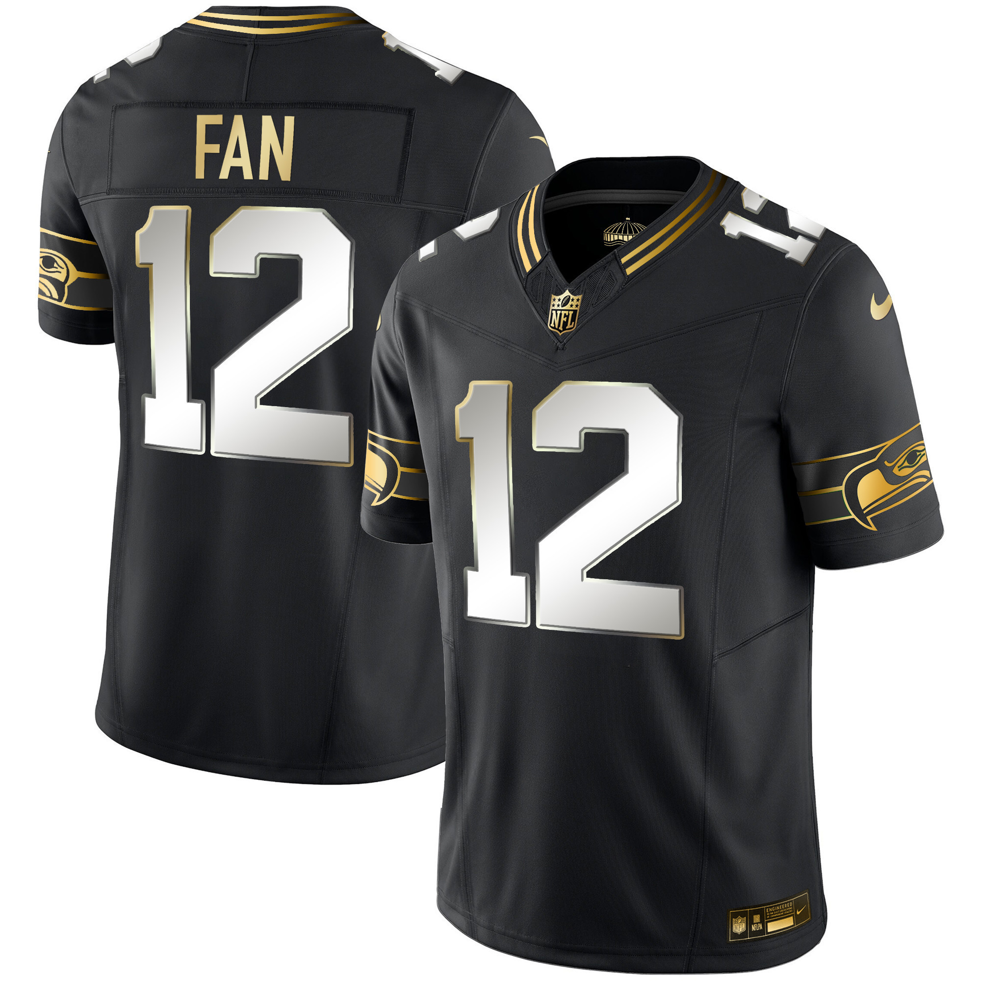 12th Fan Men's Seattle Seahawks Throwback & Gold Vapor Limited Black Limited Jersey - All Stitched 