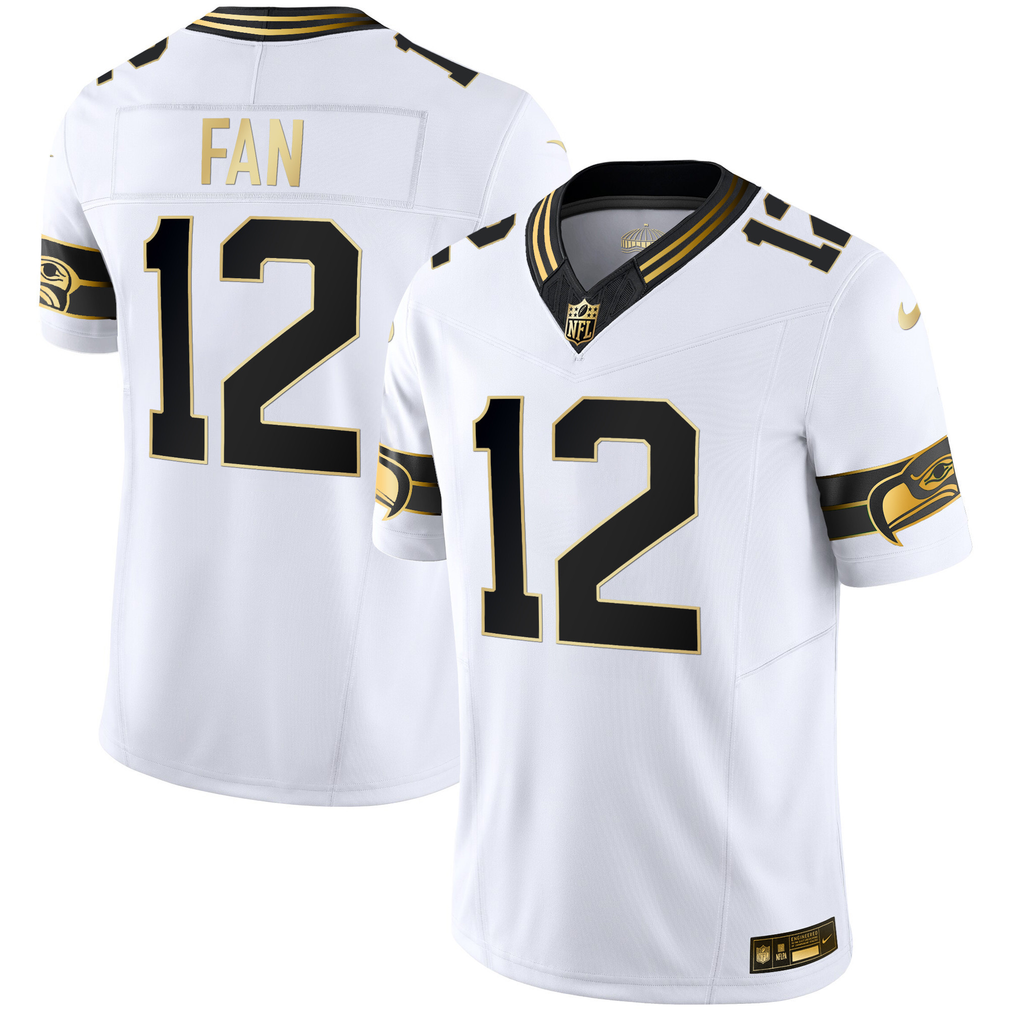 12th Fan Men's Seattle Seahawks Throwback & Gold Vapor Limited White Gold Jersey - All Stitched 