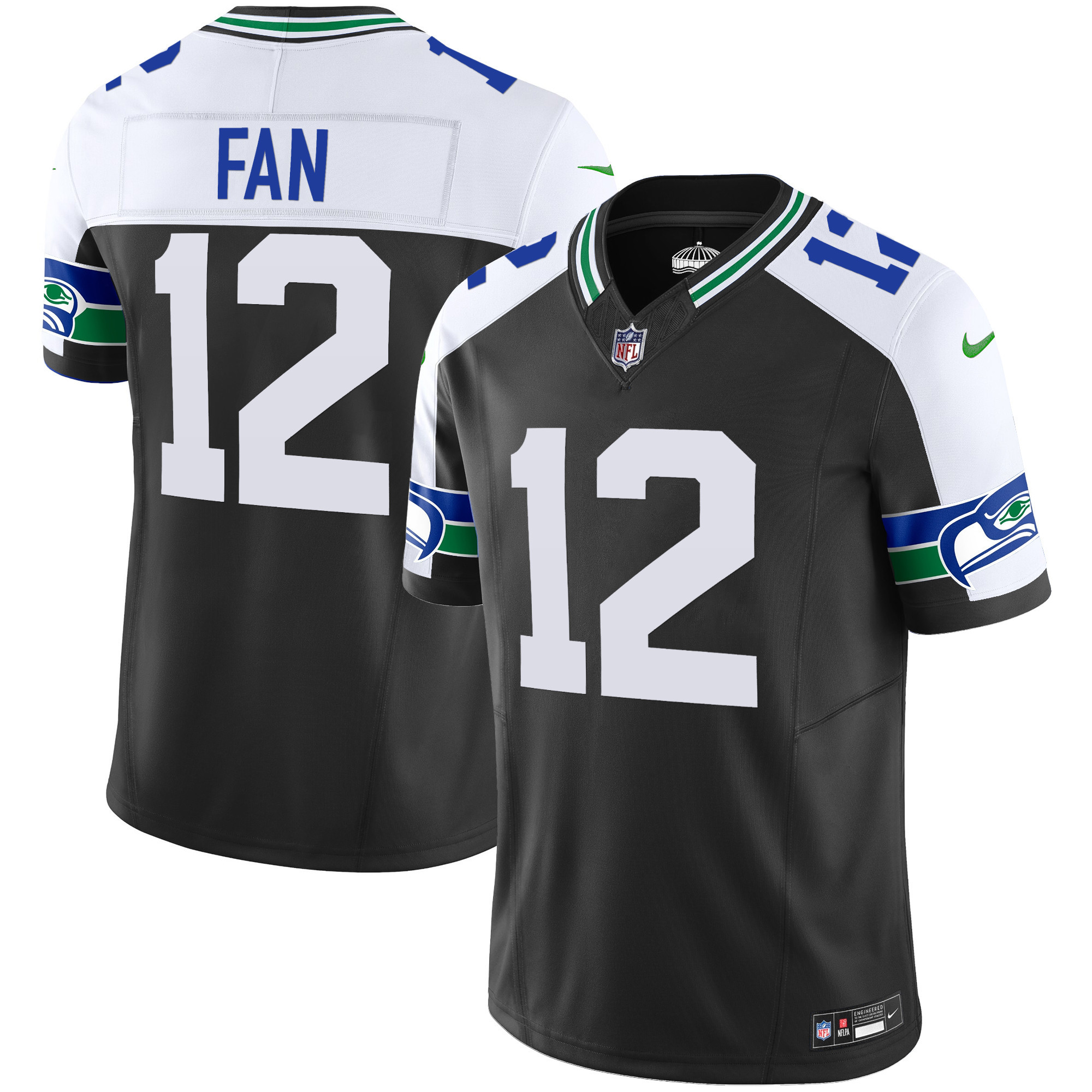 12th Fan Men's Seattle Seahawks Throwback Vapor Limited Black Alternate Jersey - All Stitched 
