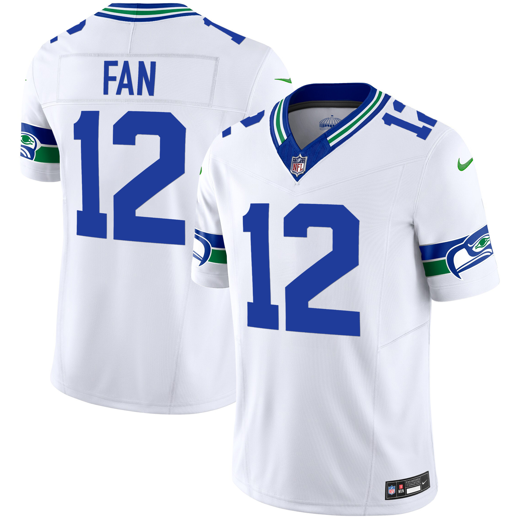 12th Fan Men's Seattle Seahawks Throwback Vapor Limited White Jersey - All Stitched 