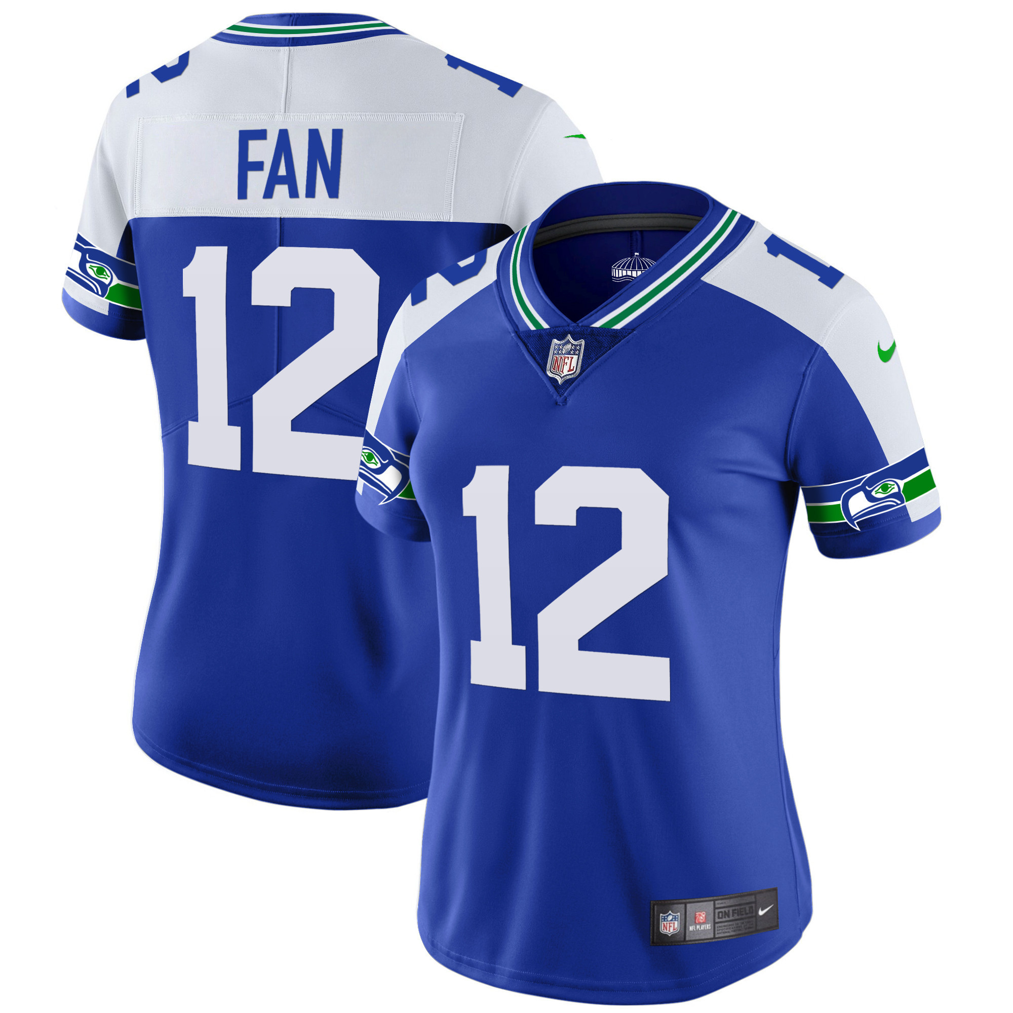 12th Fan Women's Seattle Seahawks Throwback & Gold Alternate Jersey - All Stitched 