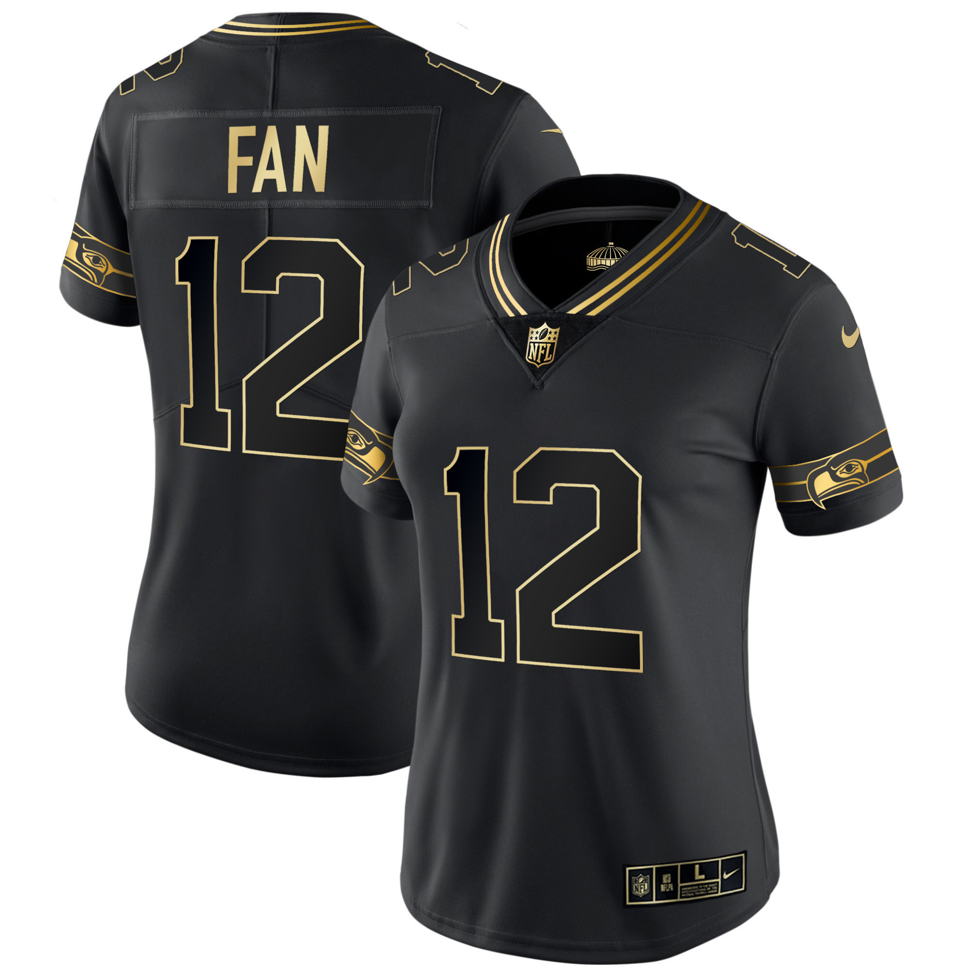 12th Fan Women's Seattle Seahawks Throwback & Gold Black Gold Jersey - All Stitched 