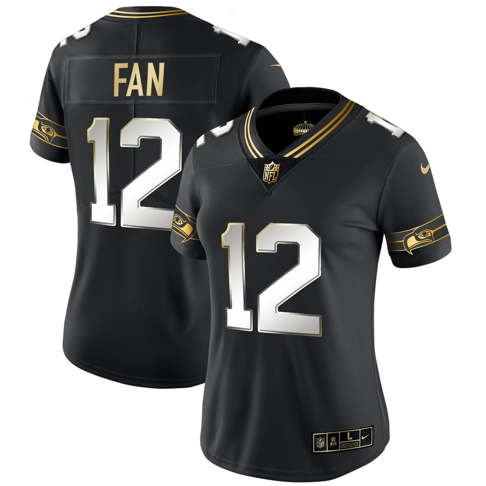 12th Fan Women's Seattle Seahawks Throwback & Gold Black Limited Jersey - All Stitched 