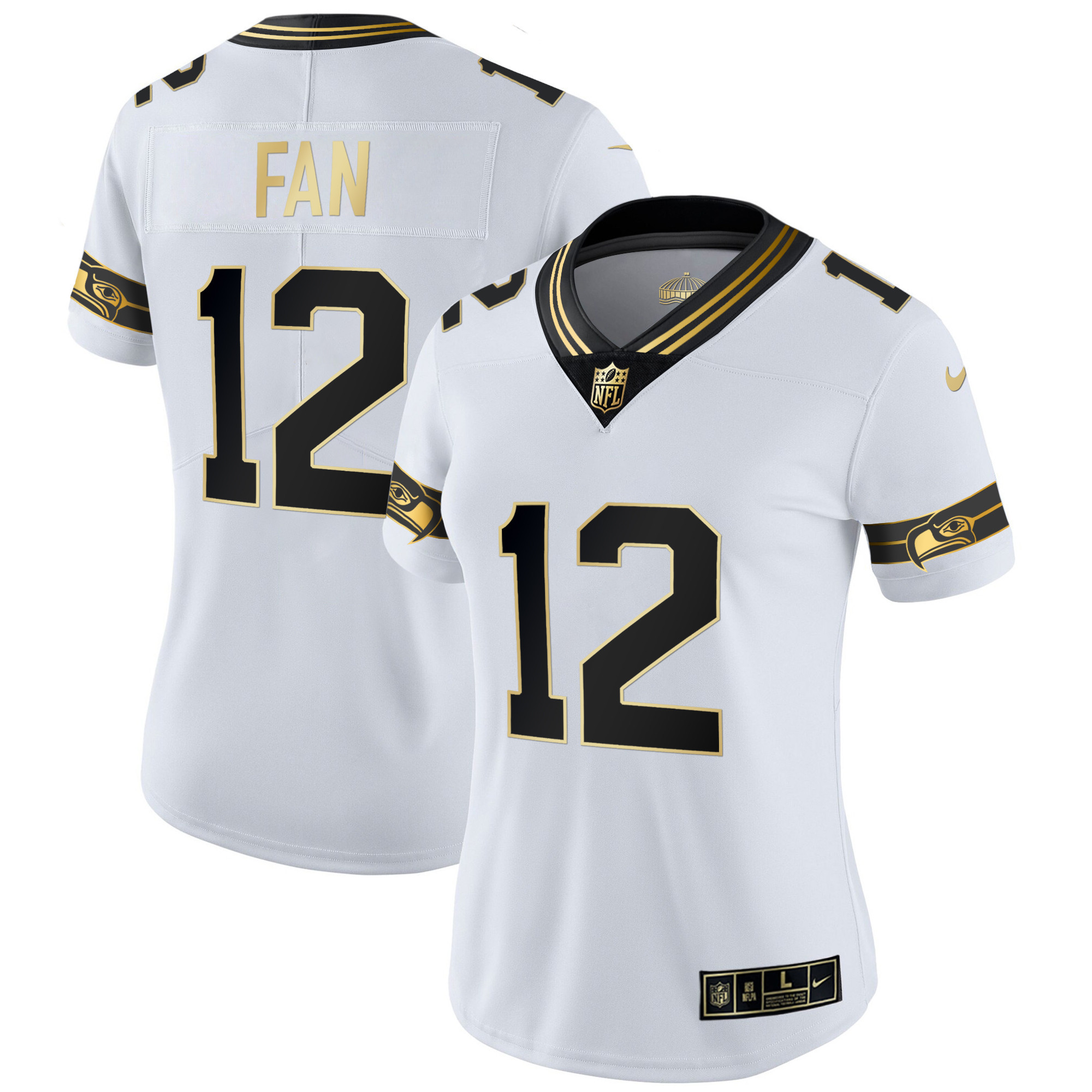 12th Fan Women's Seattle Seahawks Throwback & Gold White Gold Jersey - All Stitched 