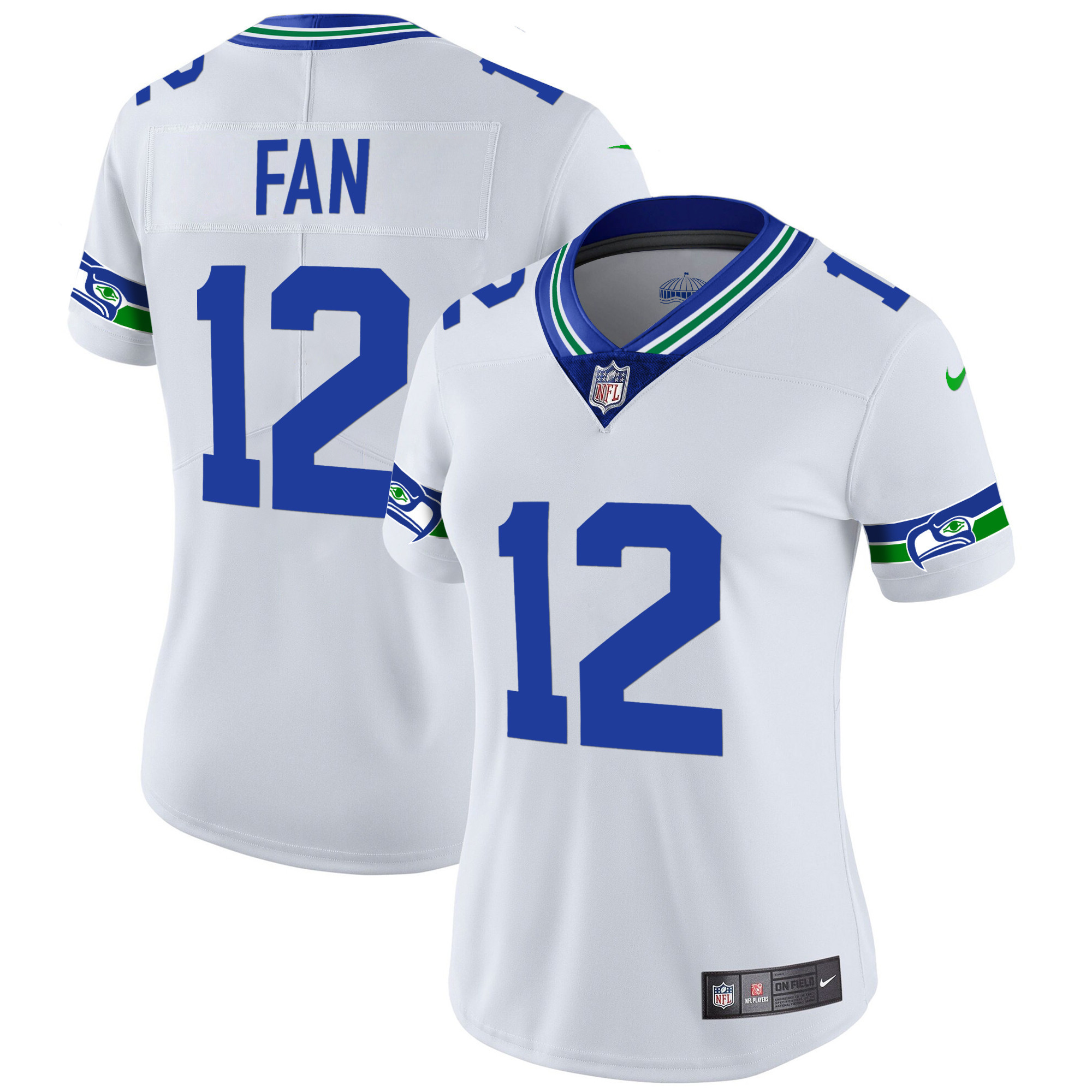 12th Fan Women's Seattle Seahawks Throwback & Gold White Jersey - All Stitched 