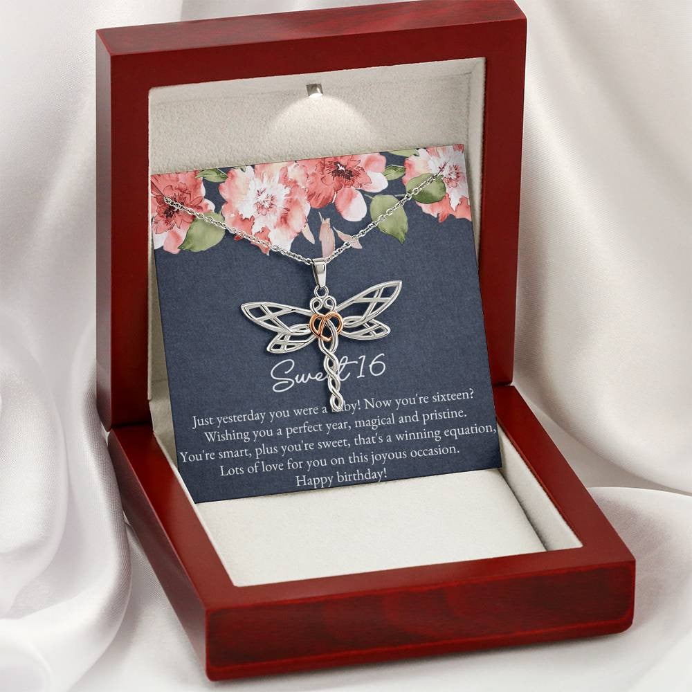 16th Birthday Gifts For Women, Yesterday You Were A Baby, Dragonfly Necklace, Happy Birthday Message Card Jewelry For Daughter