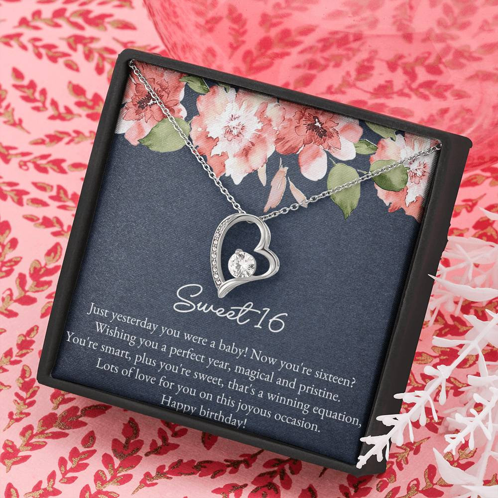 16th Birthday Gifts For Women, Yesterday You Were A Baby, Forever Love Heart Necklace, Happy Birthday Message Card Jewelry For Daughter