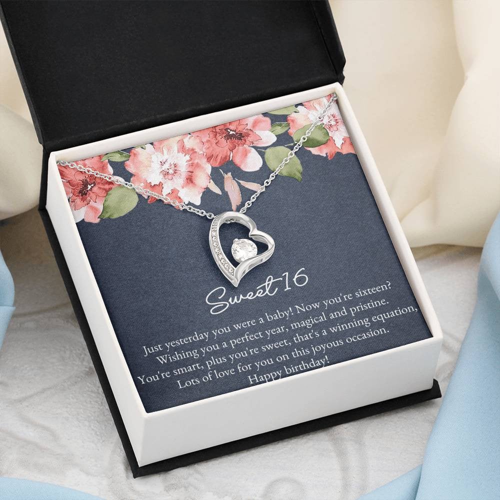 16th Birthday Gifts For Women, Yesterday You Were A Baby, Forever Love Heart Necklace, Happy Birthday Message Card Jewelry For Daughter