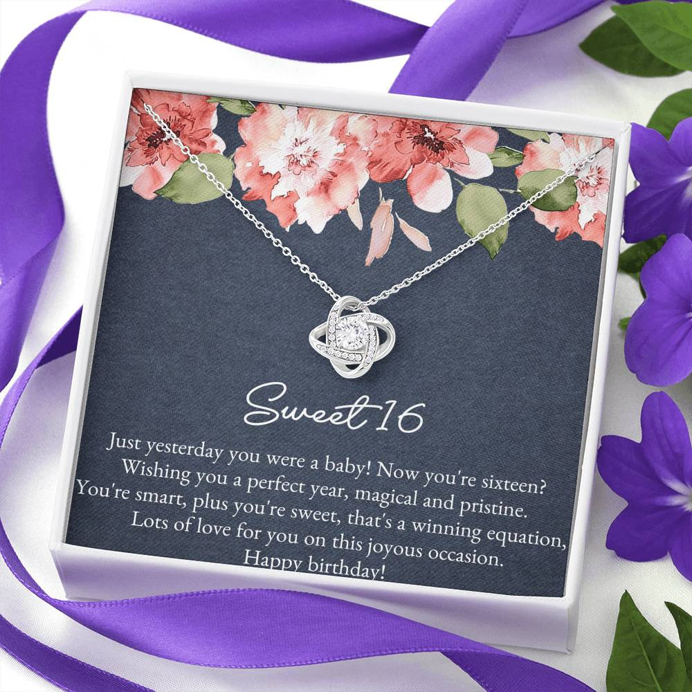 16th Birthday Gifts For Women, Yesterday You Were A Baby, Love Knot Necklace, Happy Birthday Message Card Jewelry For Daughter
