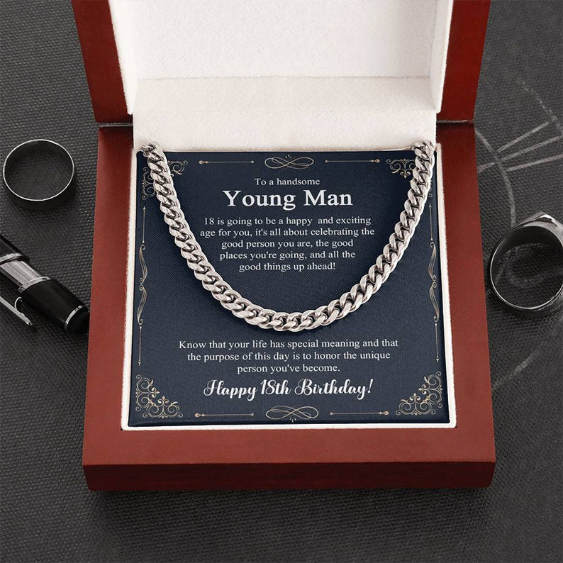 18th Birthday Gift For Son, 18th Birthday Present For Man, Personalized Gift for 18 Year Old Male, 18th Birthday Gift Boy, Cuban Link Chain Necklace