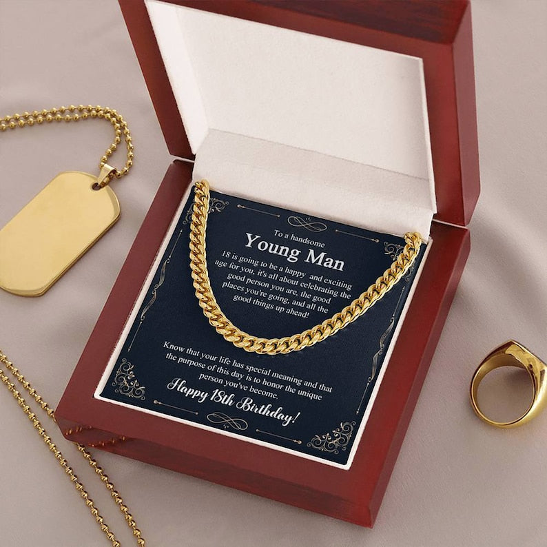 18th Birthday Necklace Gift For Him, Present For Man, Personalized Gift for 18 Year Old Male, 18th Birthday Gift Boy Cuban Link Chain Necklace