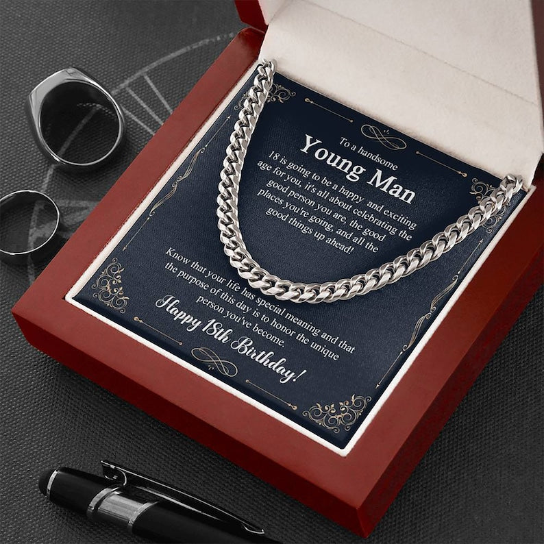 18th Birthday Necklace Gift For Him, Present For Man, Personalized Gift for 18 Year Old Male, 18th Birthday Gift Boy Cuban Link Chain Necklace