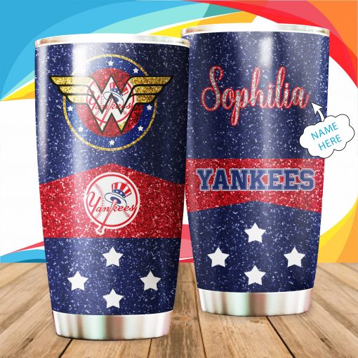 19-New York Yankees Personalized Custom Name- Wonder Woman Tumbler Cup 20oz,30oz, Combo 20oz+30oz