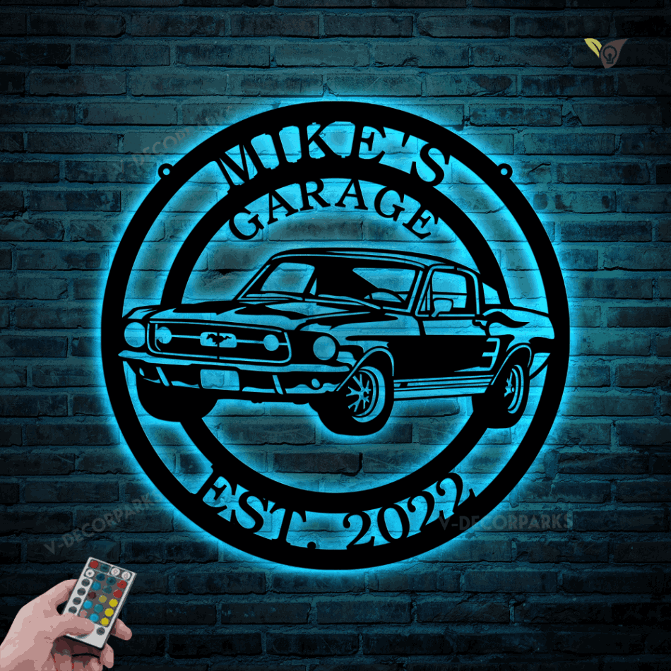1967 Mustang Sports Car Sign, Metal Wall Art With Led Lights, Metal Wall Art, Metal House Sign