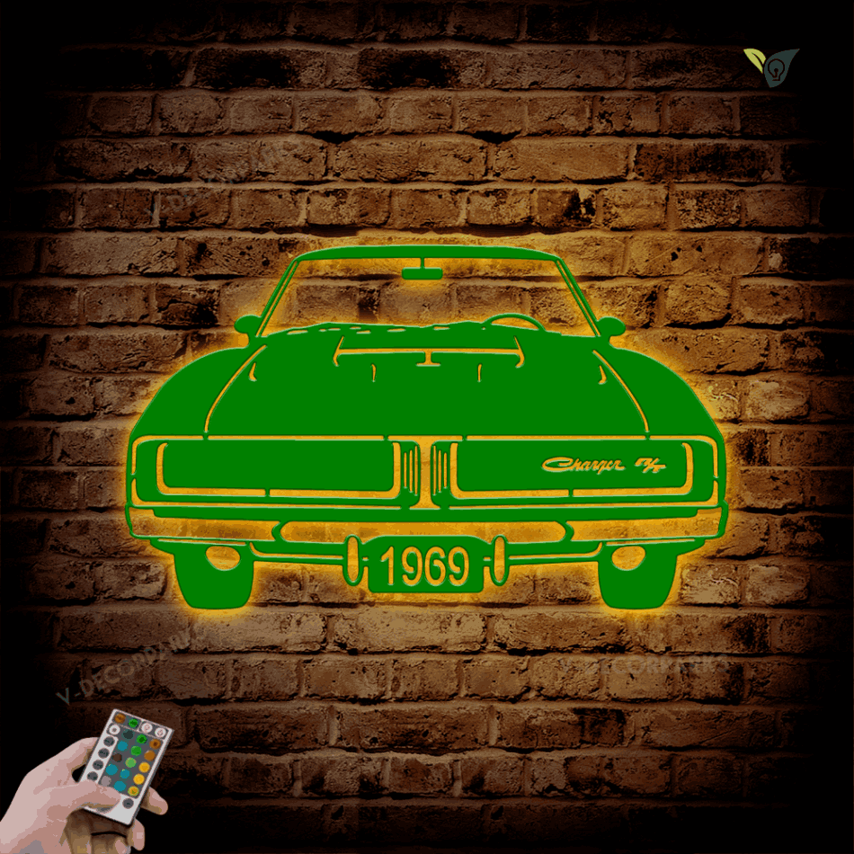 1969 Dodge Charger Rt Wall Art Metal Wall Art With Led Lights, Metal Sign Wall Decor