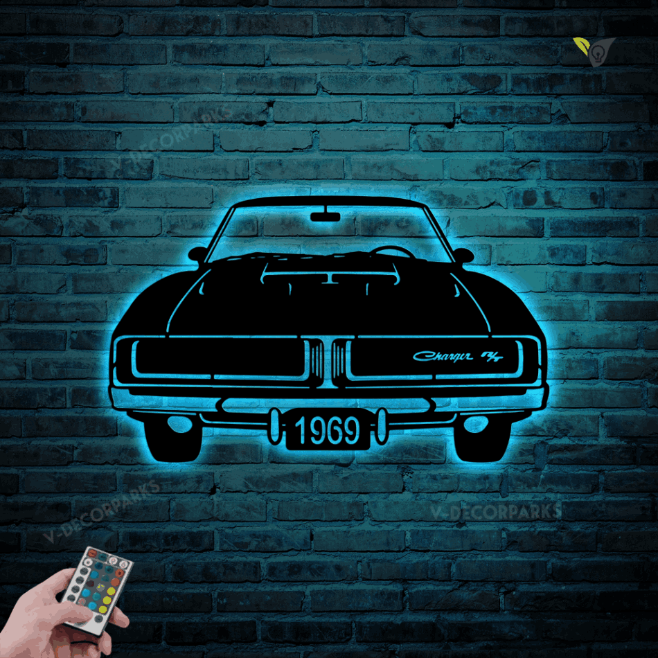 1969 Dodge Charger Rt Wall Art Metal Wall Art With Led Lights, Metal Sign Wall Decor
