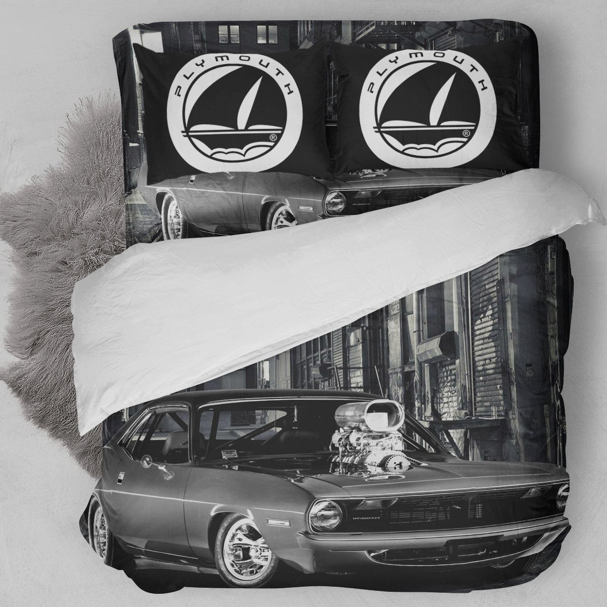 1970 Plymouth Barracuda Pro Street Duvet Cover Bedding Set