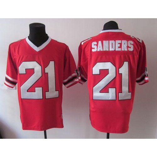 1992 Mitchell And Ness Atlanta Falcons #21 Deion Sanders Red Throwback Stitched NFL Jersey Men’s