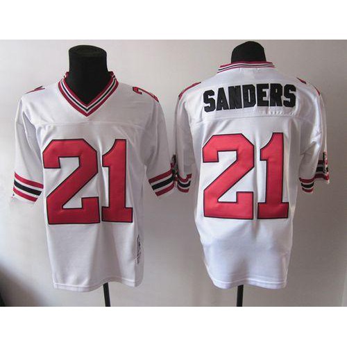 1992 Mitchell And Ness Atlanta Falcons #21 Deion Sanders White Throwback Stitched NFL Jersey Men’s