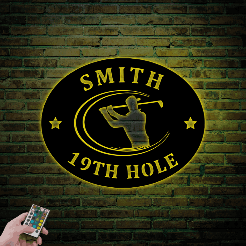 19th Hole Led Lights Metal Sign, Golf Gifts For Men, Personalized Golf Sign, Golf Mancave Sign, Golfer Gifts, Boyfriend Gift, Husband Gift, Dad Gift
