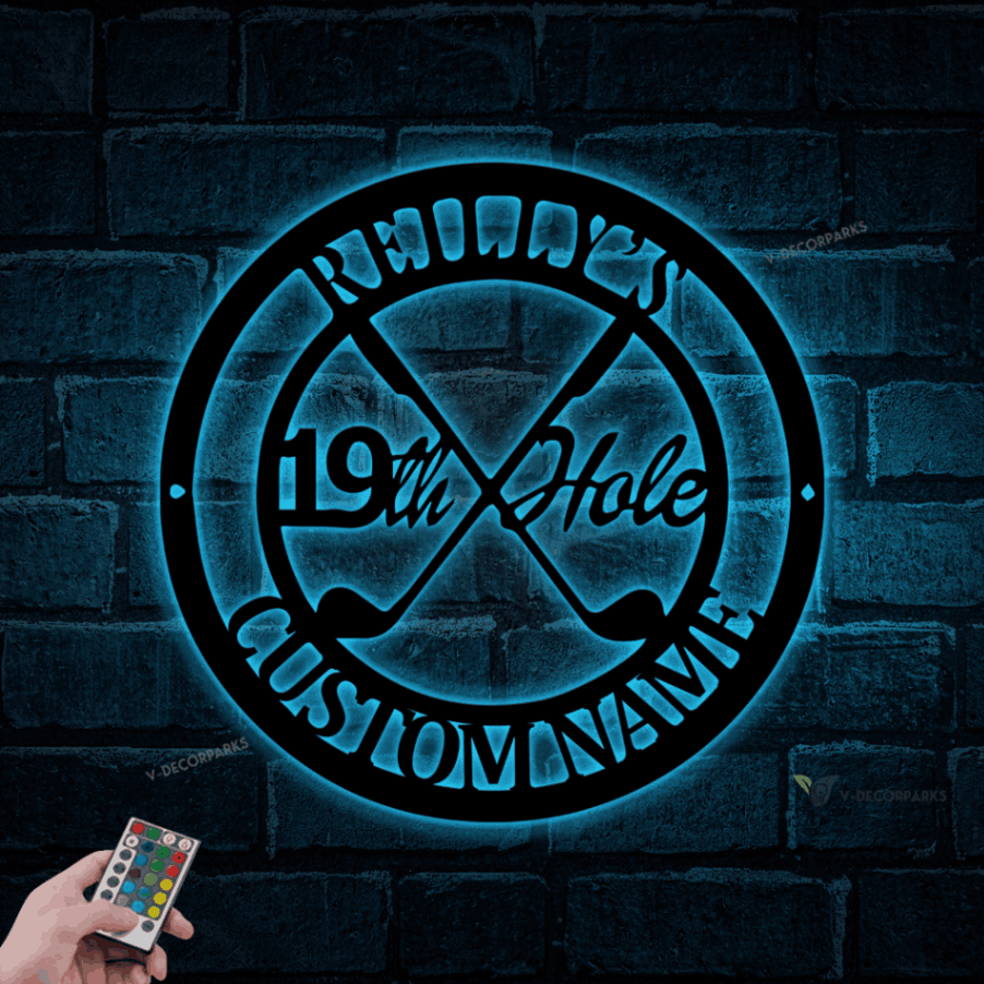 19th Hole Sign With Led Lights, Personalized Golf Sign, Golf Gifts For Men, Golf Wall Art,9th Hole Bar Sign,9th Hole Metal Sign