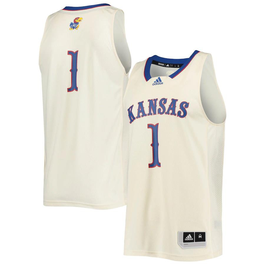 1 Kansas Jayhawks Swingman Basketball Stitched Jersey – Cream