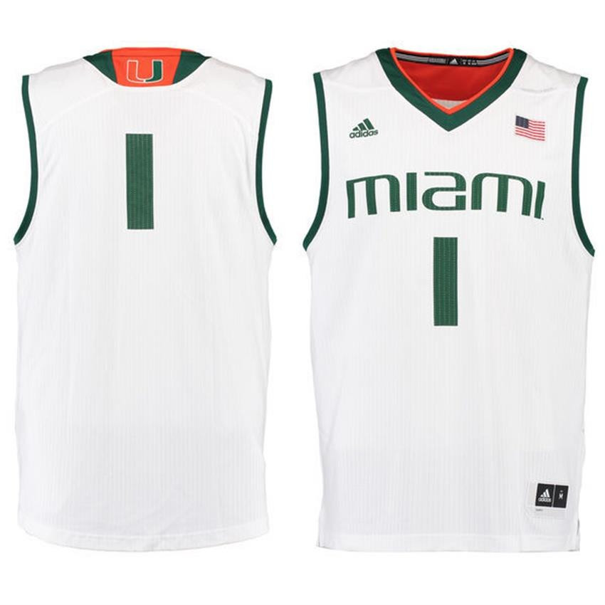 1 Male Miami Hurricanes White Basketball Premier Tank Top Stitched Jersey