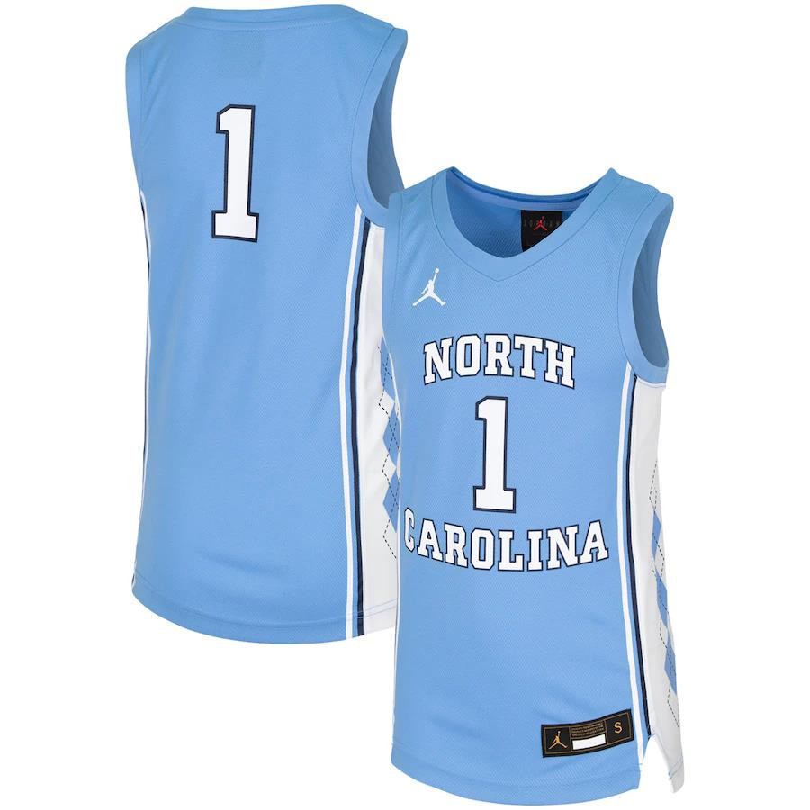 1 North Carolina Tar Heels Jordan Youth Team Basketball Stitched Jersey – Carolina Blue