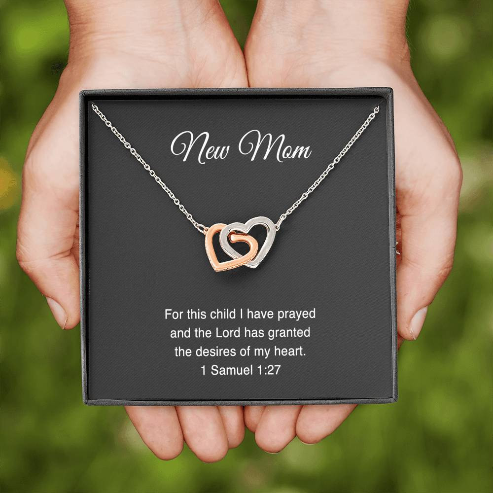 1 Samuel 1:27, New Mom For this child I have prayed, Mom to Be Gifts, Interlocking Heart Necklace For Expecting Mom, Pregnancy Gift For New Mother