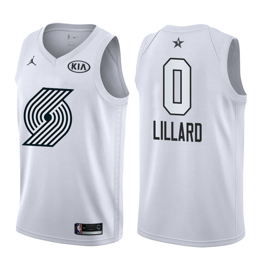 2018 All-Star Blazers Male Damian Lillard #0 White Jersey
