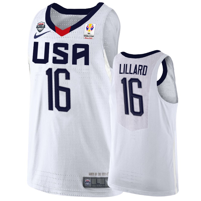 2019 FIBA World Cup USA Damian Lillard Men's White Jersey