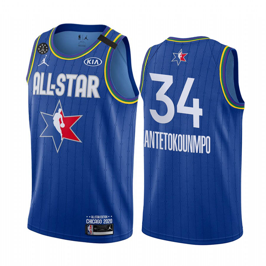 2020 All-Star Giannis Antetokounmpo #34 Jersey Milwaukee Bucks Blue