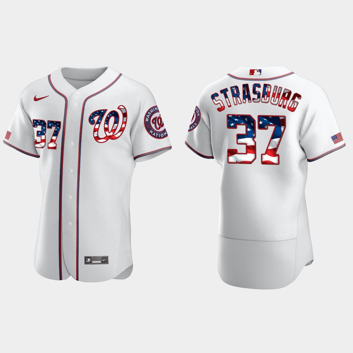 2020 Stars And Stripes Washington Nationals Stephen Strasburg 4th of July Jersey – White