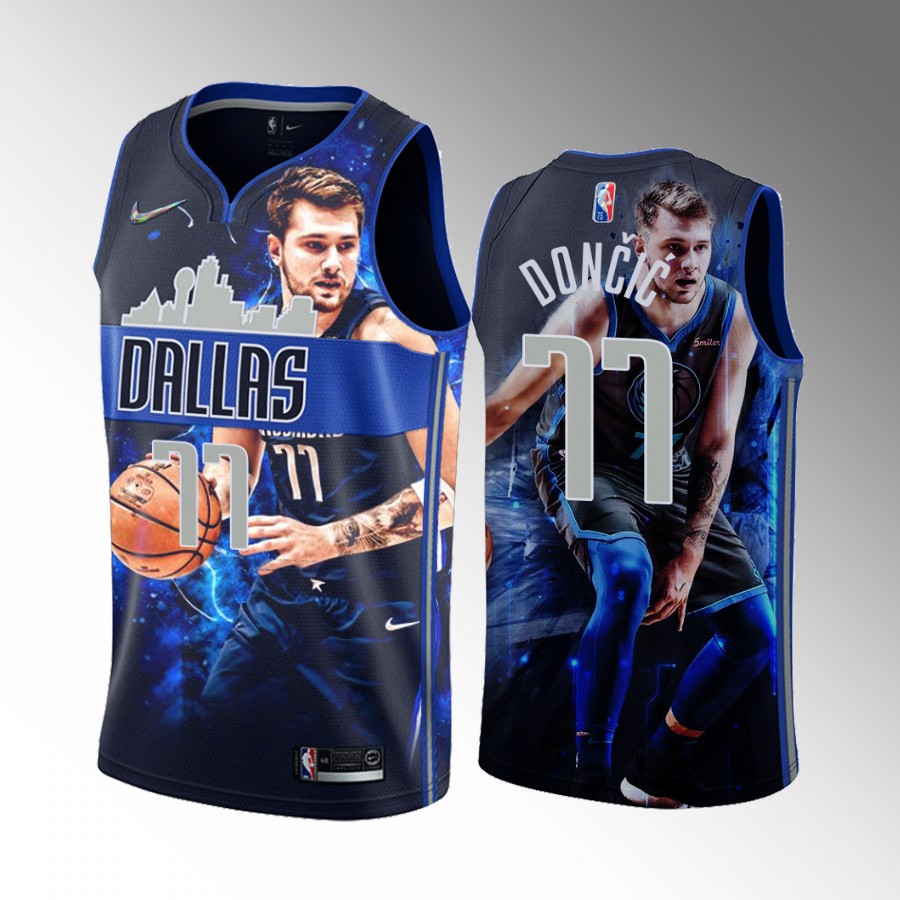 2021-22 All-NBA 1st Team Luka Doncic Dallas Mavericks #77 Navy Jersey Fashion