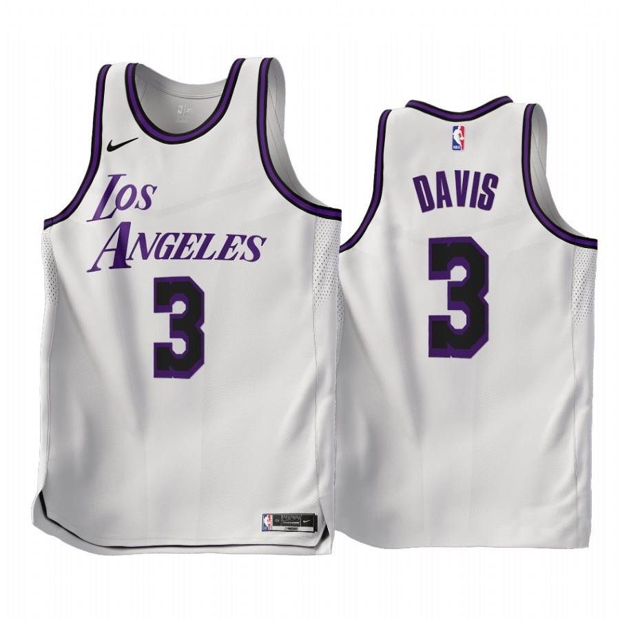 2022-23 Los Angeles Lakers Anthony Davis 3 White City Edition Stitched Jersey – Men Stitched Jersey
