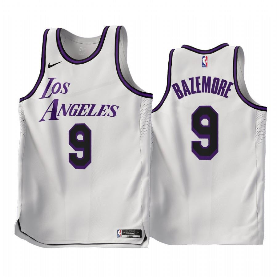 2022-23 Los Angeles Lakers Kent Bazemore 9 White City Edition Stitched Jersey – Men Stitched Jersey