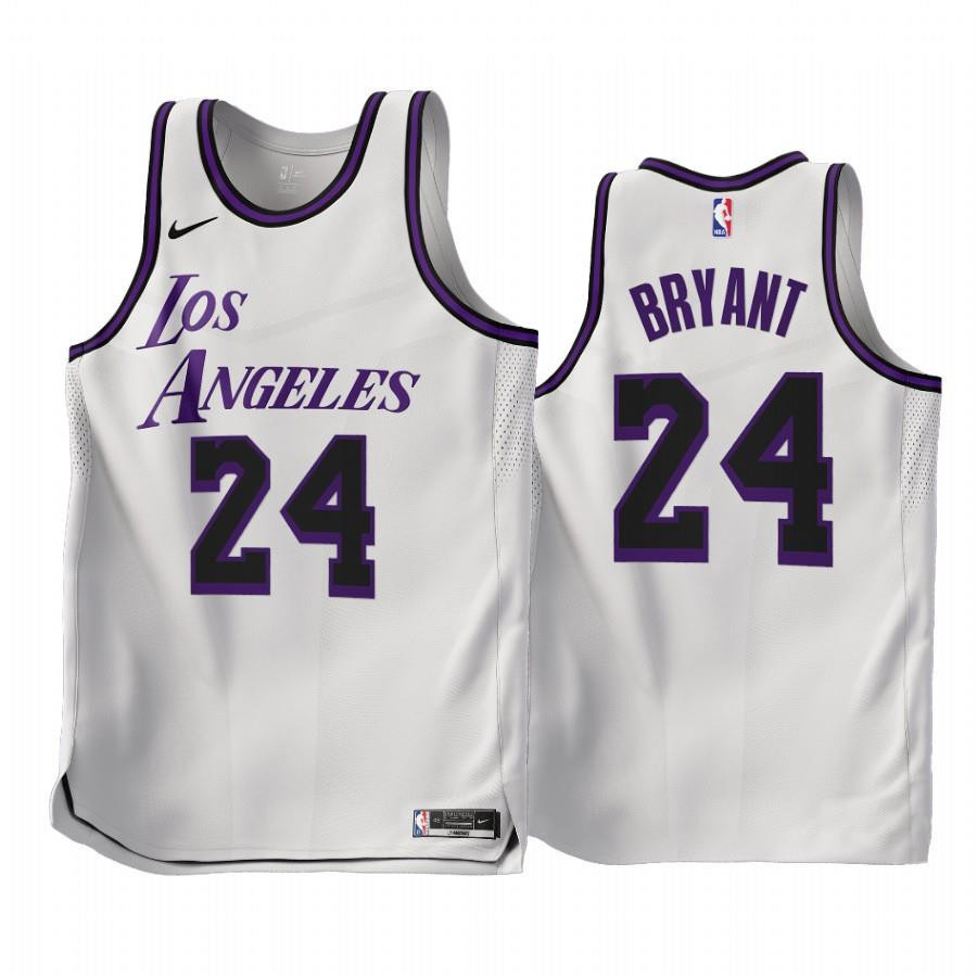 2022-23 Los Angeles Lakers Kobe Bryant 24 White City Edition Stitched Jersey – Men Stitched Jersey