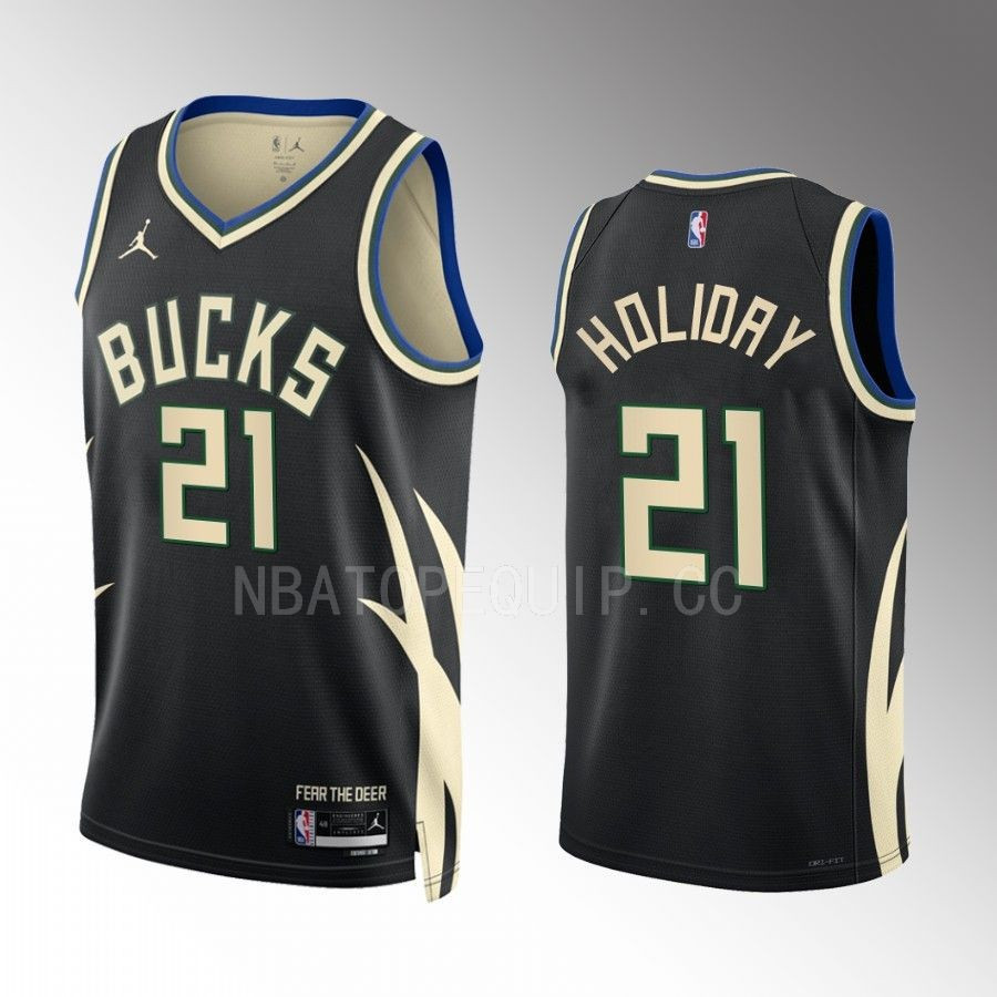 2022-23 Milwaukee Bucks Jrue Holiday 21 Black Statement Edition Men Stitched Jersey